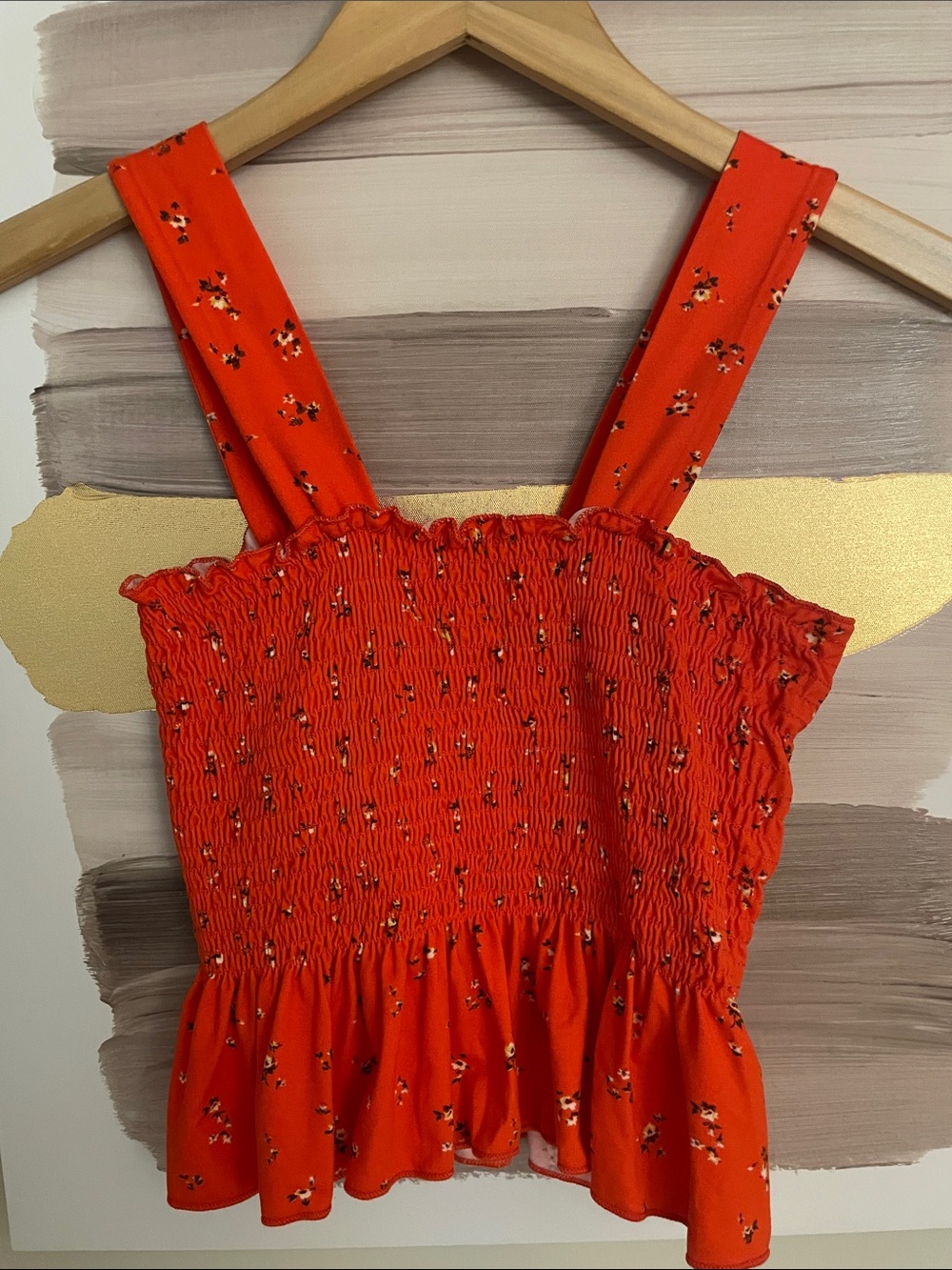 Urban Outfitters Orange Floral Smocked Tank